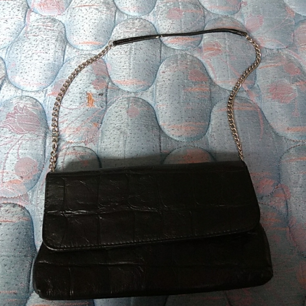 Black alligator print clutch
